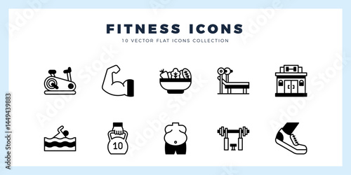 10 Fitness Lineal Fill icons pack. vector illustration.