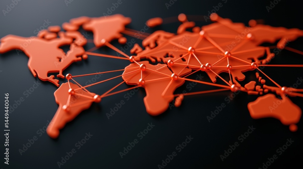 A stylized orange world map with interconnected nodes, symbolizing global networks and connectivity on a dark background. A stylized orange world map with interconnected nodes, symbolizing global networks and connectivity on a dark background.