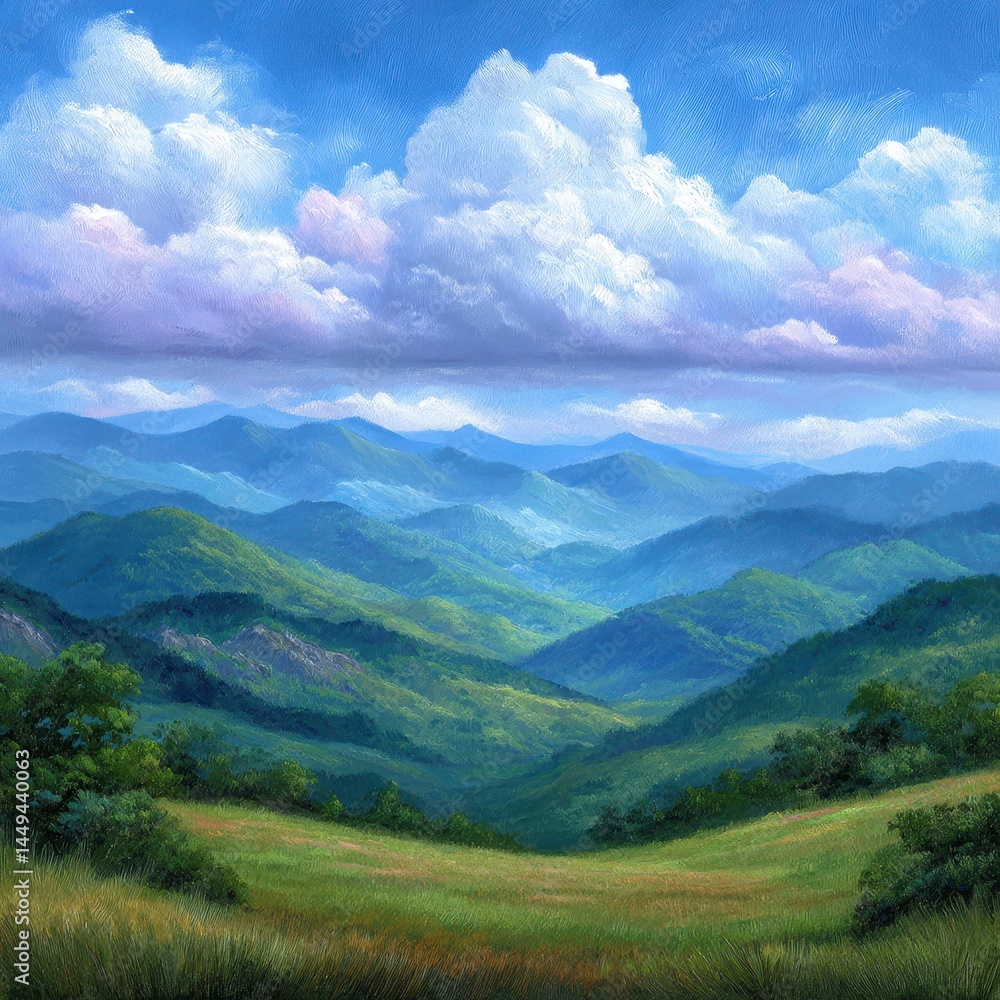 Tranquil Blue Sky Over Lush Green Mountain Landscape Tranquil Blue Sky Over Lush Green Mountain Landscape