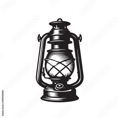 Minimal Lantern Silhouette in Side View, Black Vector