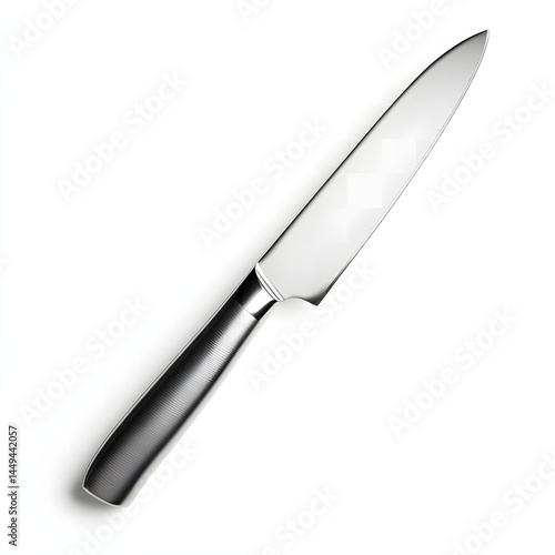 Sleek Stainless Steel Kitchen Knife on White Background