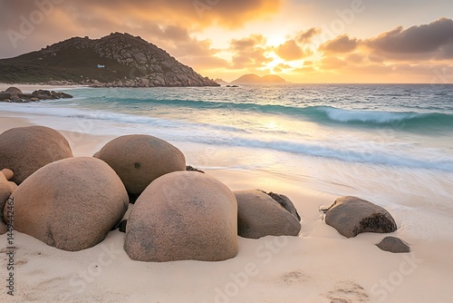 ocean waves gently crashing over rocks in soft daylight