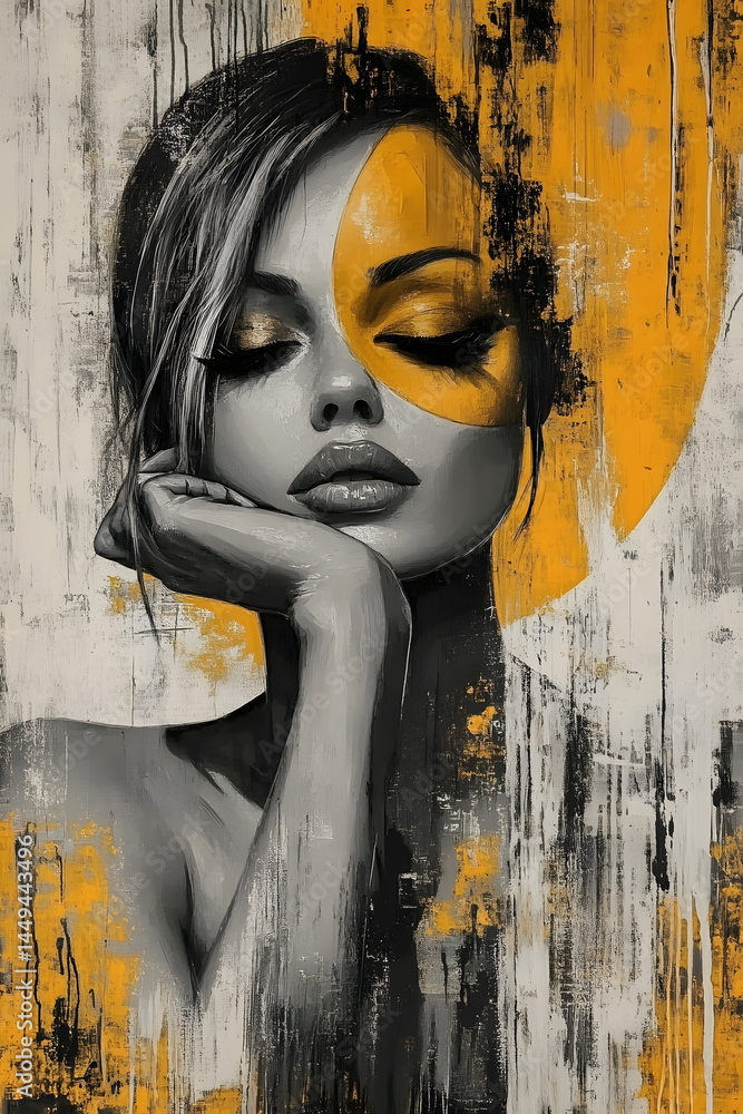 Surrealist abstract poster of modern woman concept for stylish contemporary living room interior art