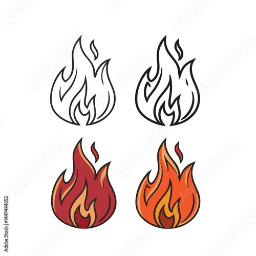 set of fire icons.Fire flames, set vector icons. vector isolated fire emoji
