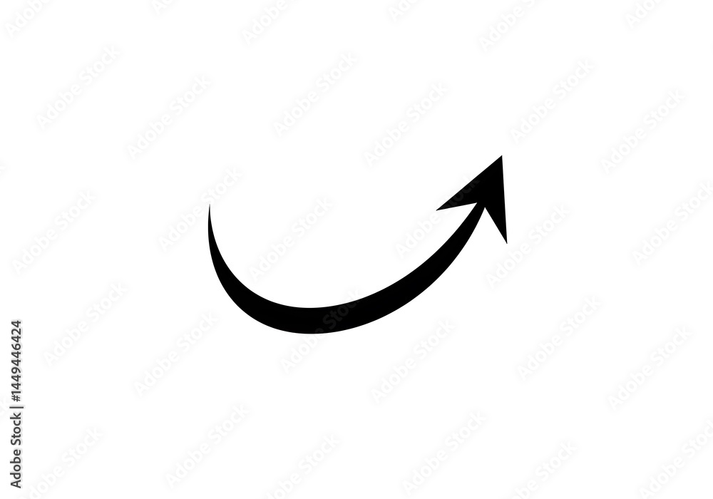 A curved black arrow pointing upwards on a white background in a simple graphic illustration style A curved black arrow pointing upwards on a white background in a simple graphic illustration style