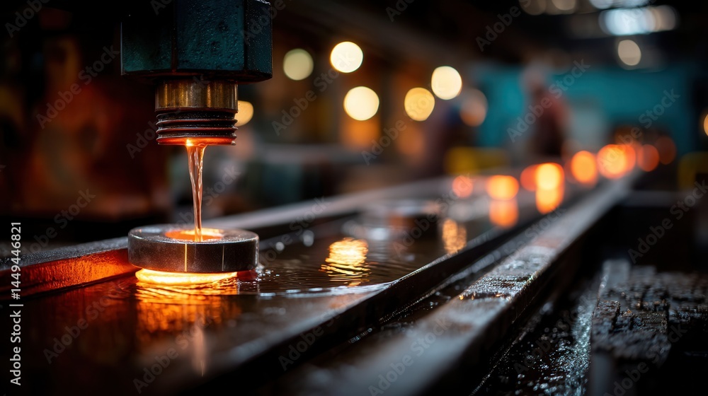 Intense metalworking process with molten metal pouring in factory Intense metalworking process with molten metal pouring in factory
