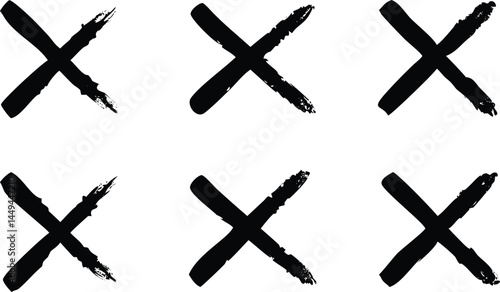 Six bold black crosses display an expressive, textured look on a transparent background