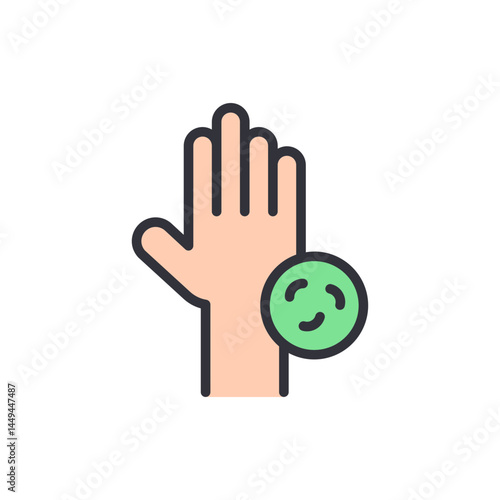 Hand bacteria colored icons, minimalist vector illustration ,simple transparent graphic element .Isolated on white background