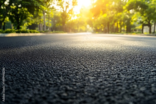 Asphalt Road With Sunlight, Trees, and Sky in the background on Sunny Day