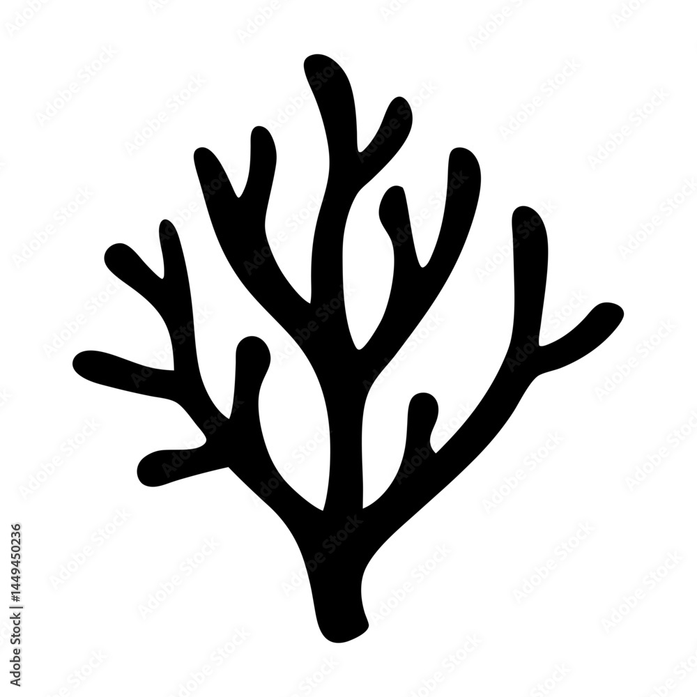 Black silhouette of branching sea coral on a white background illustration Black silhouette of branching sea coral on a white background illustration