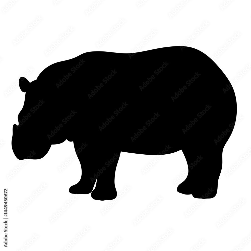 Full body silhouette of a hippopotamus standing on a white background Full body silhouette of a hippopotamus standing on a white background