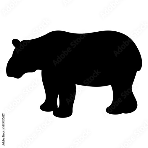 Silhouette of a Tapir Standing Still on a White Background Animal