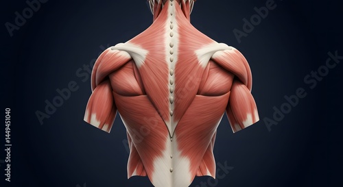 Human Back Anatomy Showing Muscles in Detailed Medical Illustration