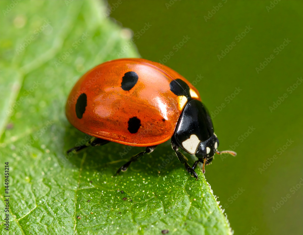 Fototapeta premium Red Ladybug On Green Leaf