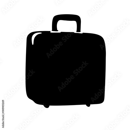 Black silhouette drawing of a simple cartoon wheeled suitcase illustration image