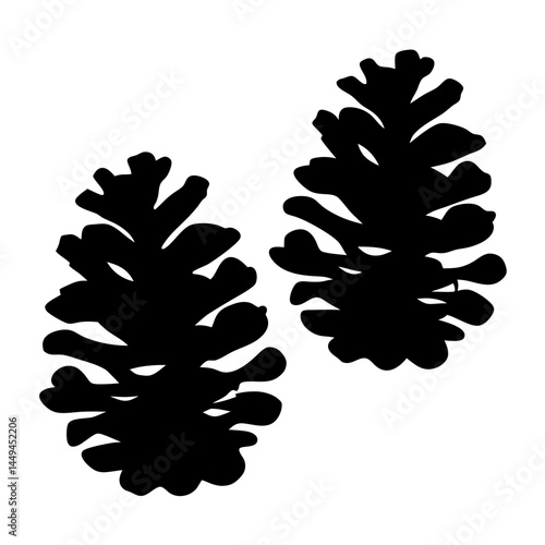 Two Black Pine Cones Against a White Background, Forest Graphic