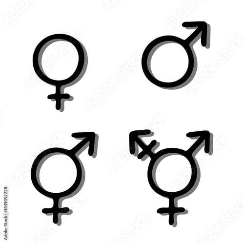 Set of hand drawn female, male, bigender and transgender gender identity icon Symbol used to represent sex and gender
