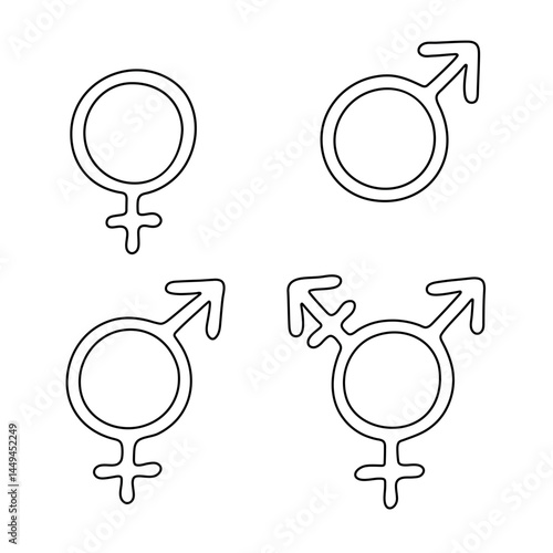 Set of hand drawn female, male, bigender and transgender gender identity icon Symbol used to represent sex and gender