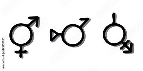Set of hand drawn bigender identity icon Symbol used to represent sex and gender