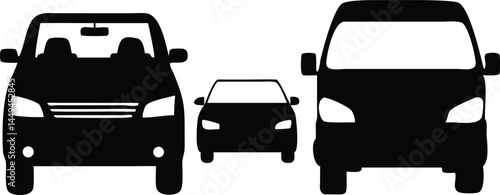 Three different vehicle silhouettes are standing facing forward with a transparent background available to use