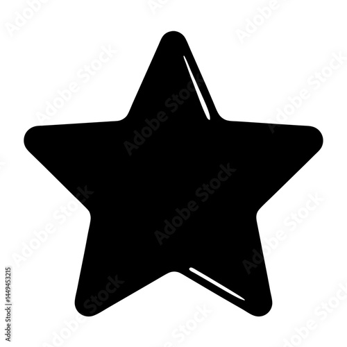 Shiny black star with rounded edges, a symbol of success and achievement