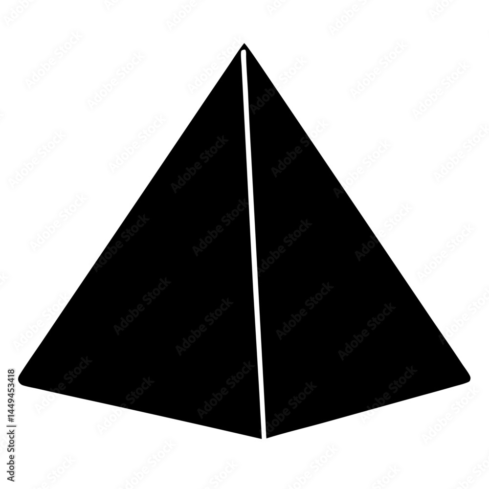 Black pyramid shape with a dividing line creating depth and dimension Black pyramid shape with a dividing line creating depth and dimension