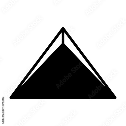A graphic rendering of a triangular structure with interior geometric forms