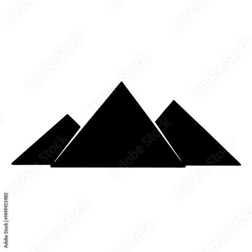 Three black pyramid shapes arranged in a row on a white background