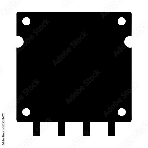 Black square with four circular points and four pronged connections