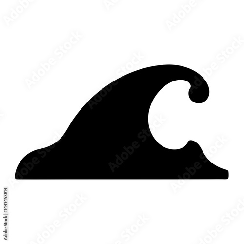 Dramatic Wave Silhouette with a Curling Crest on a White Background