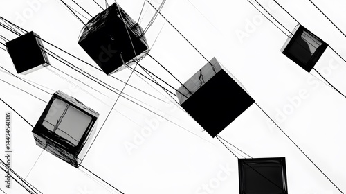 Abstract Black Cubes Hanging Installation Art
