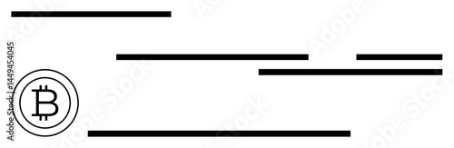 Bitcoin logo with horizontal lines evokes decentralized network, cryptocurrency flow, technology trends. Ideal for finance, cryptocurrency, blockchain, innovation, digital currency, tech design flat