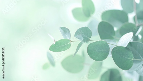  Blurred Eucalyptus Leaves – Soft Pastel Green Background 