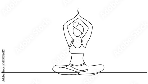 Woman Yoga Sitting Pose Lotus Continuous One Line Drawing. Active Lifestyle Simple Linear Style. Yoga Meditation in Editable Stroke. Doodle Contour Vector Illustration