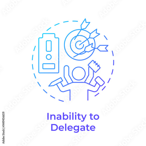 Inability to delegate blue gradient concept icon. Low productivity, multitasking. Work organization. Round shape line illustration. Abstract idea. Graphic design. Easy to use in advertising, marketing