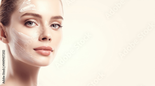 Woman with facial cream.  Healthy, radiant skin