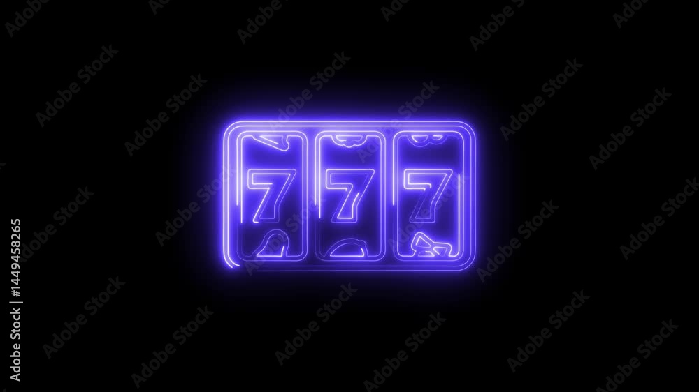 Lucky seven symbol neon style animation on black background Lucky seven symbol neon style animation on black background