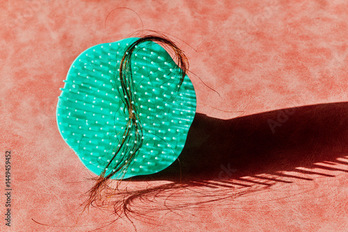lock of hair on a green scalp brush