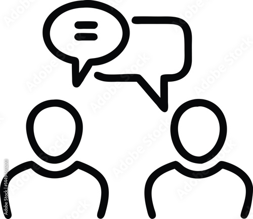 Two individuals share dialogue and opinion within speech bubbles in transparent background