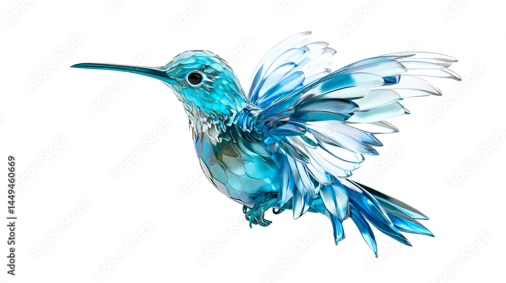 Obraz premium Flying turquoise hummingbird, layered plumage, cut out transparent