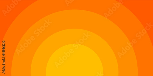 Orange concentric circles banner. Sun, sunburst, sunrise or sunset background. Ripples, impact, sonar wave, epicenter, pain, radar signal wallpaper. Vector flat illustration.