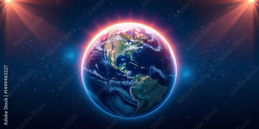 Fototapeta premium Digital illustration of Earth set against a backdrop of a star-filled universe