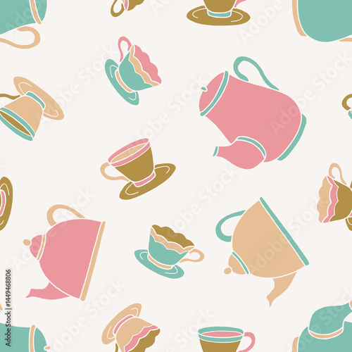Vector Tea Party Pattern Repeat Seamless for Wallpaper Background Cover Packaging