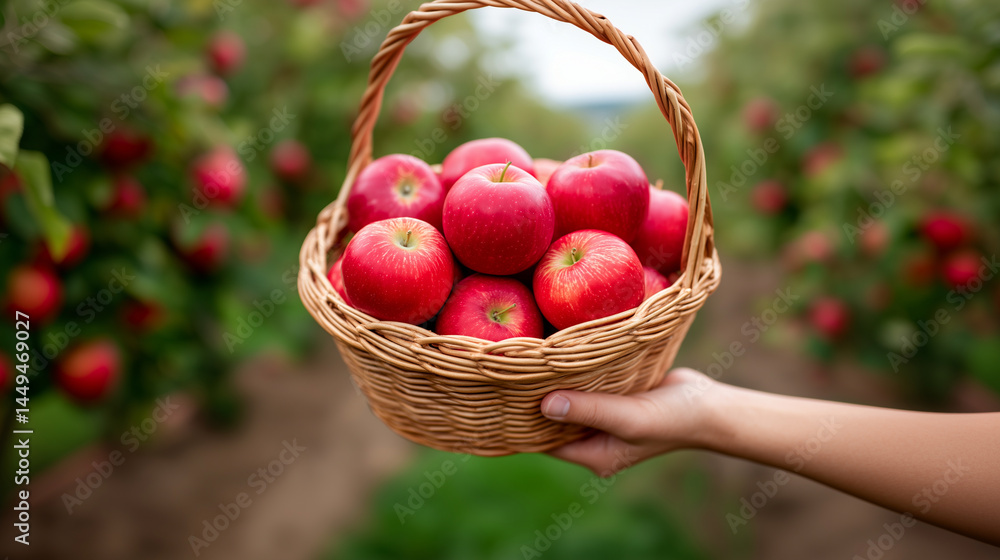 Autumn Landscape Rustic Scene with Basket of Apples Autumn Landscape Rustic Scene with Basket of Apples