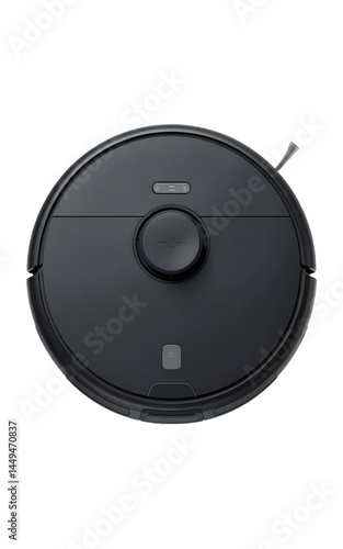 Top View of a Modern Black Robotic Vacuum Cleaner