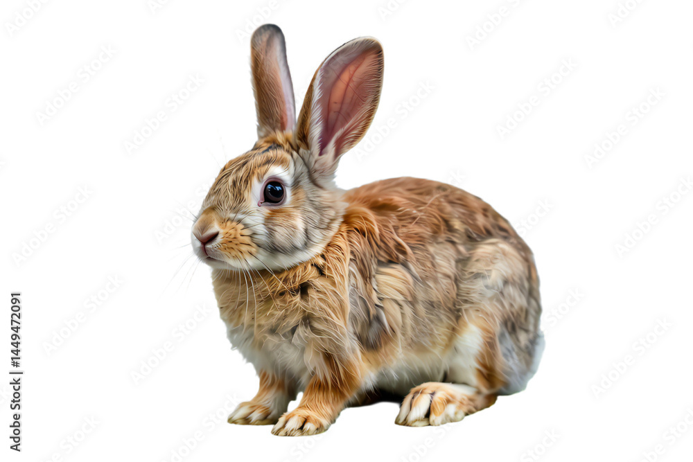 Fototapeta premium Adorable Brown Rabbit Sitting Isolated on Black Background