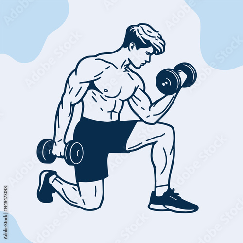 man lifting dumbbells workout fitness outline sketch