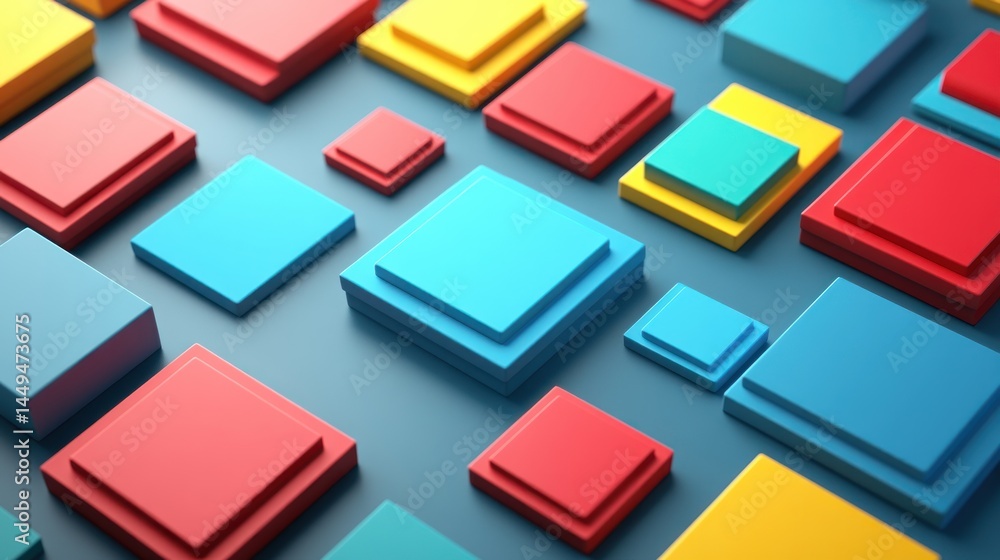 Colorful Abstract Square Pattern on a Blue Background Colorful Abstract Square Pattern on a Blue Background
