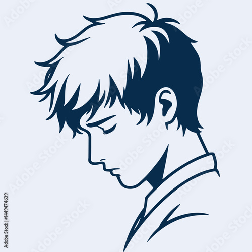 side profile sad young man with closed eyes outline art
