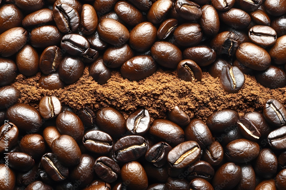 Roasted Coffee Beans and Ground Coffee Texture Roasted Coffee Beans and Ground Coffee Texture